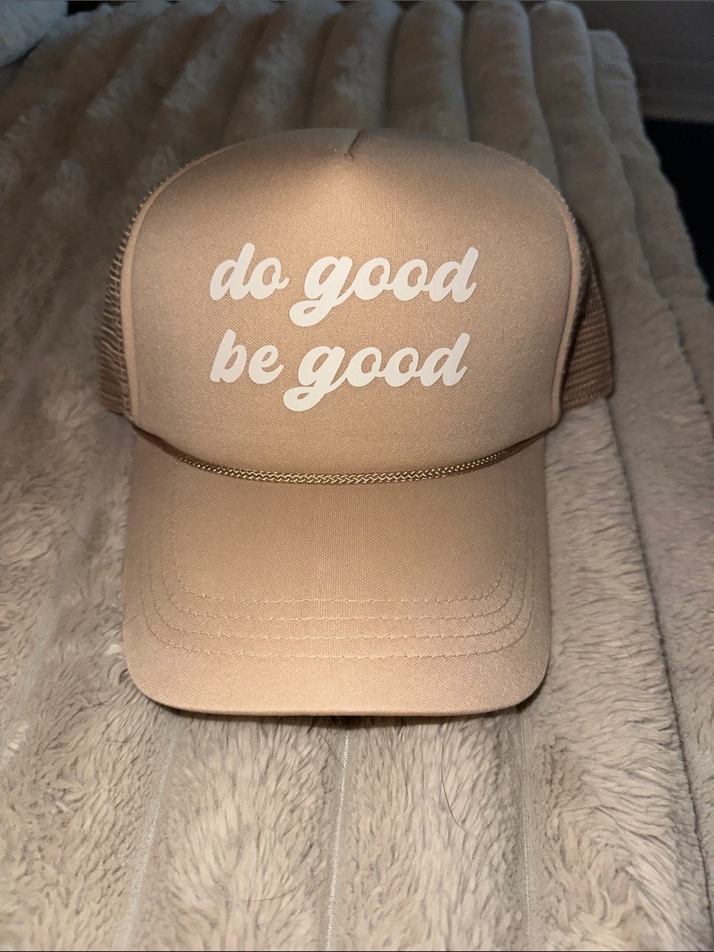 Do Good Be Good Beige Mesh Trucker Hat